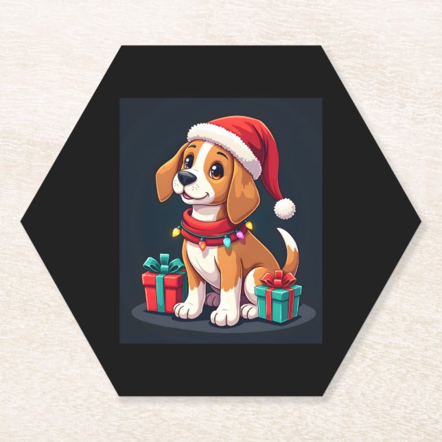 Posavasos De Papel Beagle Xmas Encendiendo A Navidades De Perro De Sa (Anverso)