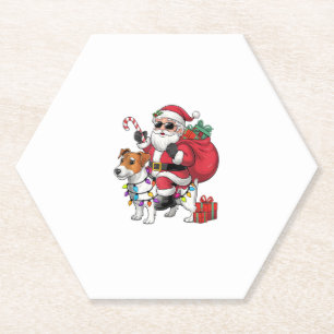 Posavasos De Papel Beagle Xmas iluminando a Santa Riding Perro Beagle
