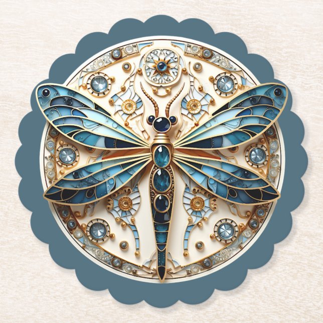 Posavasos De Papel Beautiful Art Deco Stained Glass Dragonfly   (Anverso)