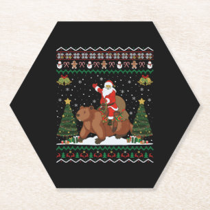 Posavasos De Papel Beaver Ugly Xmas Gift Funny Santa Riding Beaver Ch