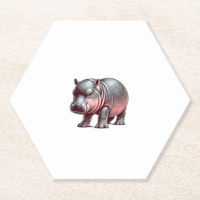 Posavasos De Papel Bebé Adorable Cute Moo-Deng Hippo Moo Deng Tank to (Anverso)