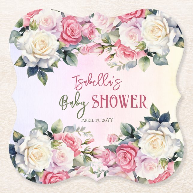 Posavasos De Papel Bebé en Baby Shower floreciente de rosas (Anverso)