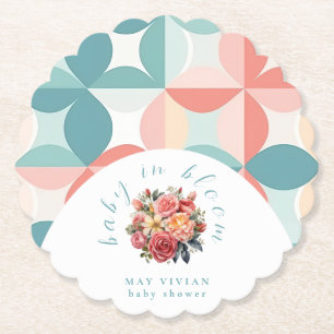 Posavasos De Papel Bebé en el Baby Shower de hilo floral de color acu