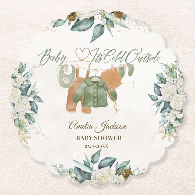 Posavasos De Papel Bebé, hace frío fuera de la invitación de Baby Sho (Anverso)