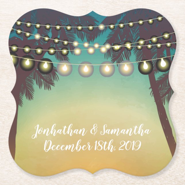 Posavasos De Papel Beber Astras Beach Sunset Palm Trepes Ligh (Anverso)