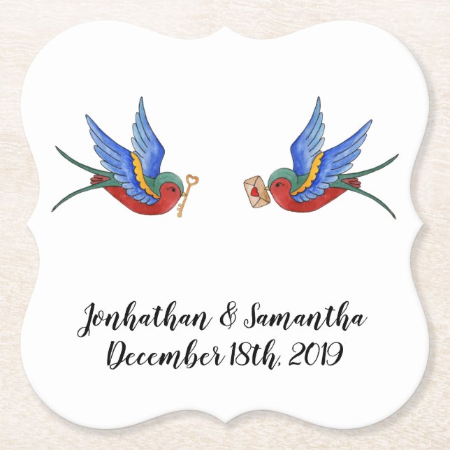 Posavasos De Papel Beber Astras Tradicionales Tatuaje de Pájaro Sparr (Anverso)