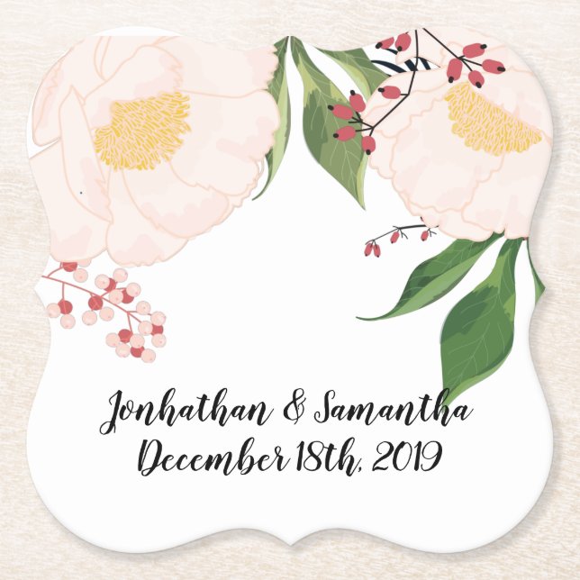 Posavasos De Papel Beber Ataques Flores Florales Blancas en Blanco (Anverso)