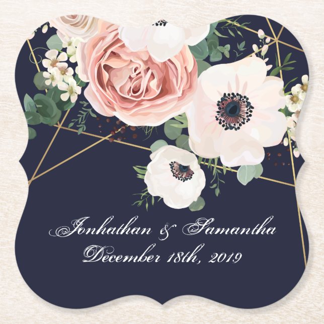 Posavasos De Papel Beber Ataques Geométricos Jardín Rosa Marina Azul (Anverso)