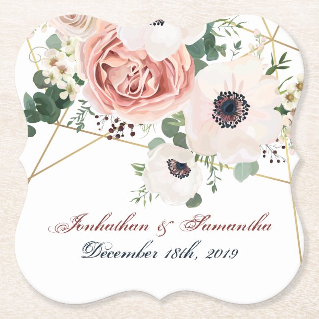 Posavasos De Papel Beber Ataques Jardín Geométrico Rosa Anemone Rusti (Anverso)