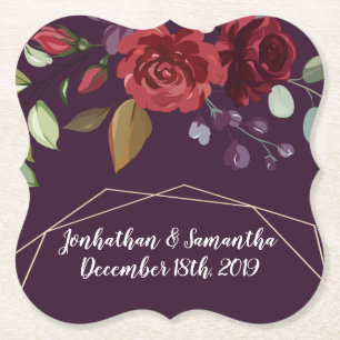 Posavasos De Papel Beber Ataques Pluma Rosas Púrpura Geométrica De Or