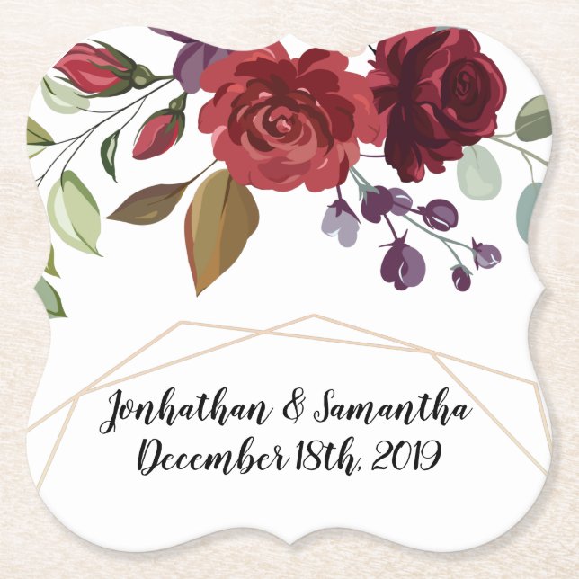 Posavasos De Papel Beber Casas Blancas Roses Oro Floral Geométrica F (Anverso)