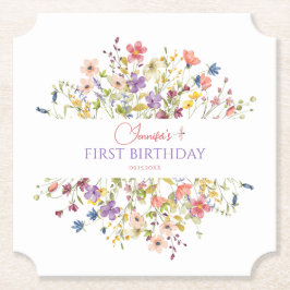 Posavasos De Papel Bebida para el 1er Cumpleaños de Niña de Acuarela 