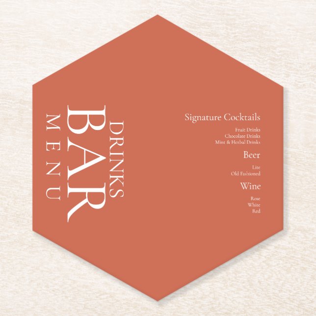 Posavasos De Papel Bebidas simples Cocktail Boda Terracotta (Anverso)