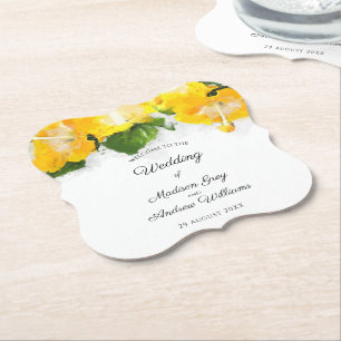 Posavasos De Papel Bello Arte de Flor de Hibisco Amarillo para Boda
