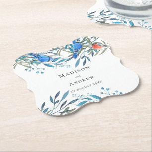 Posavasos De Papel Bellos pájaros acuarela y boda de follaje
