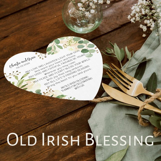 Posavasos De Papel Bendición y vegetación Boda de Irlanda 3 (Bring a blessing to your tables. Old Irish blessing on a heart shaped coaster.)