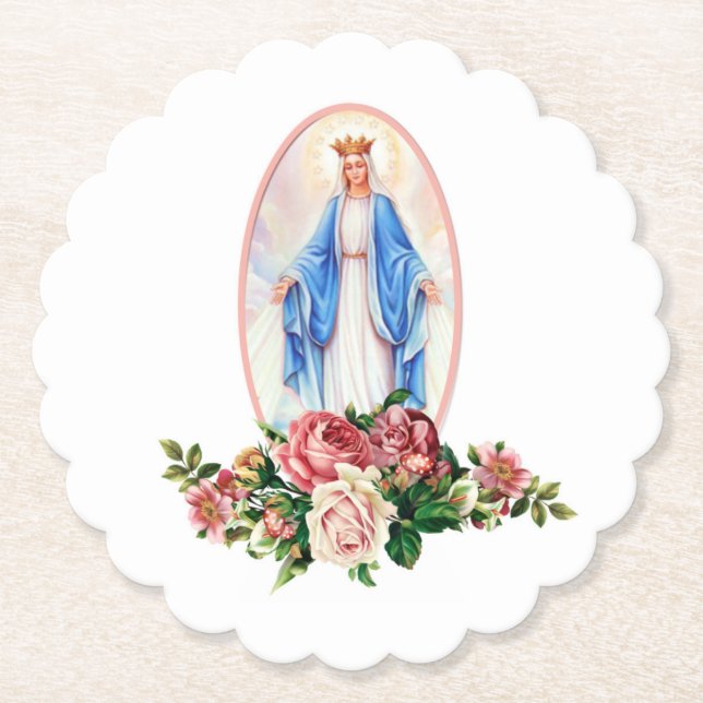 Posavasos De Papel Bendita Virgen María Religiosa Tradicional Católic (Anverso)