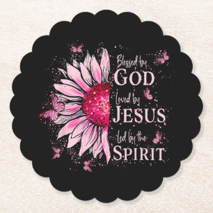 Posavasos De Papel Bendito Por Dios - Amado Por Jesús Girasol Rosa