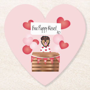 Posavasos De Papel Besos de cachorro gratis San Valentín rojo perro