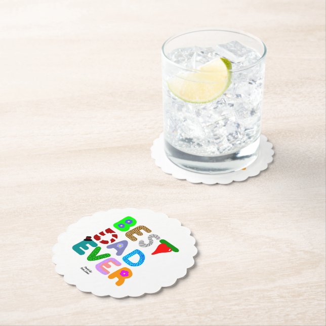 Posavasos De Papel Best Dad Ever Scalloped Round Paper Coaster (In situ)