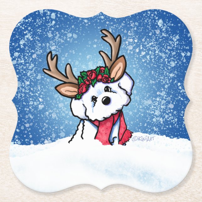 Posavasos De Papel Bichon Frise Reindeer (Anverso)