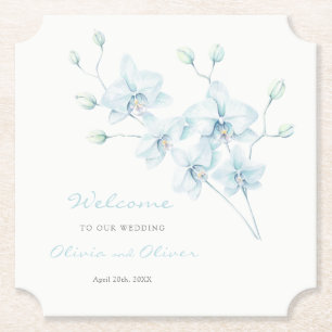 Posavasos De Papel Bienvenida del Boda de orquídeas azules suaves