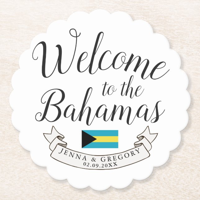 Posavasos De Papel Bienvenidos a Bahamas | Personalizado de bodas de  (Anverso)