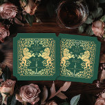 Posavasos De Papel Billete de Boda de espadas medievales del Royal Li<br><div class="desc">¡Añade encanto real a tu escapada de mesa! Estos cascos de boda a medida presentan un majestuoso diseño de león y floral con sus nombres y monograma, todo de oro lujoso contra un fondo verde. Perfecto para una festividad medieval con elegancia intemporal. El oro que aparece en este artículo NO...</div>