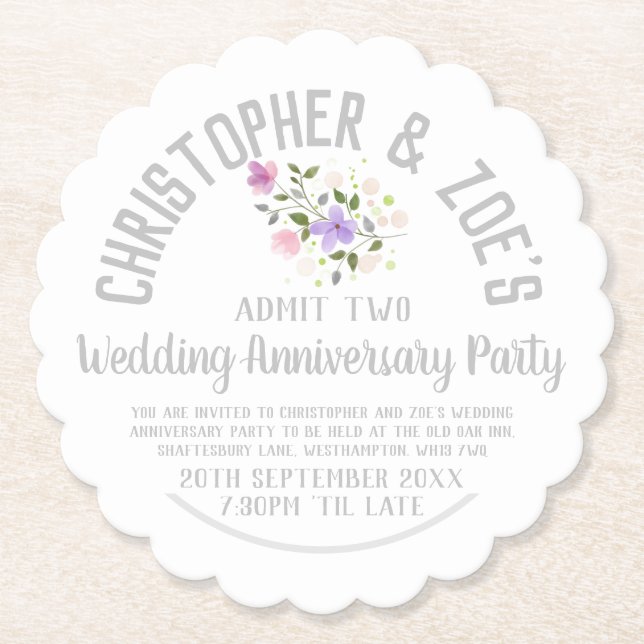 Posavasos De Papel Billete de invitación al partido Aniversario boda (Anverso)