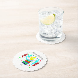 Posavasos De Papel Birthday Candle Greetings Round Scalloped Coaster