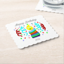 Posavasos De Papel Birthday Candle Greetings Square Scalloped Coaster