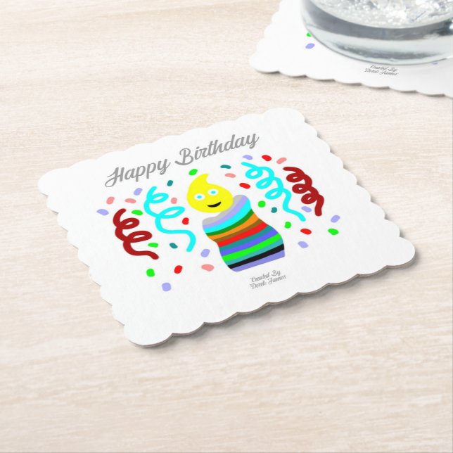 Posavasos De Papel Birthday Candle Greetings Square Scalloped Coaster (En perspectiva)
