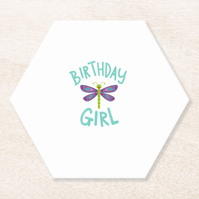 Posavasos De Papel Birthday girl shirt Dragonfly birthday party tee s (Anverso)