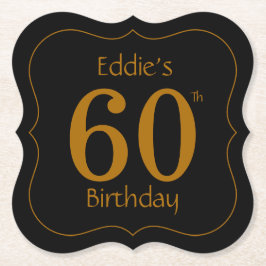 Posavasos De Papel Black and Gold 60th Birthday Party 