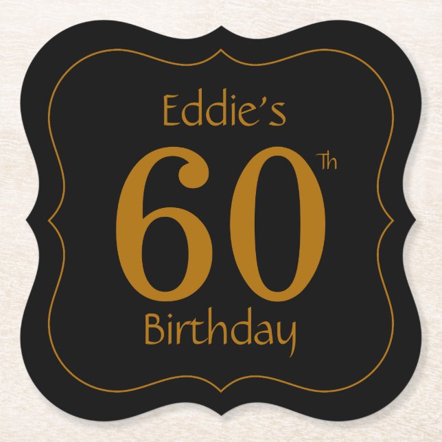 Posavasos De Papel Black and Gold 60th Birthday Party  (Anverso)