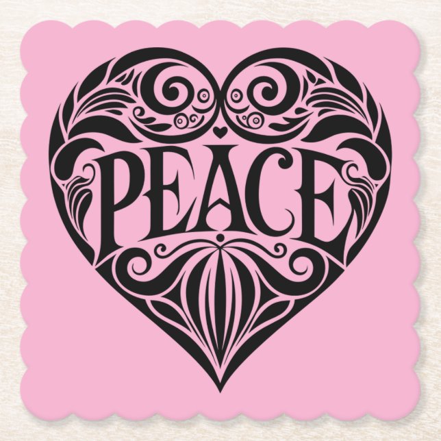 POSAVASOS DE PAPEL BLACK AND WHITE PEACE HEART (Anverso)