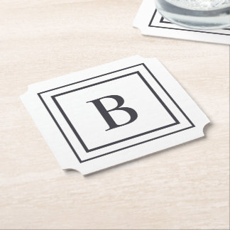 Posavasos De Papel Black And White Square Border Monogram