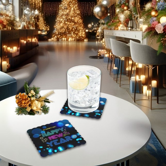 Posavasos De Papel Black & Blue Midnight Sparkle Neon Glow New Year  (Subido por el creador)
