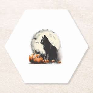 Posavasos De Papel Black Cat Halloween Spookan Moon Artwork Pumpkin S