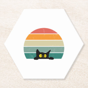 Posavasos De Papel Black Cat Peeking Sunset Vintage 4