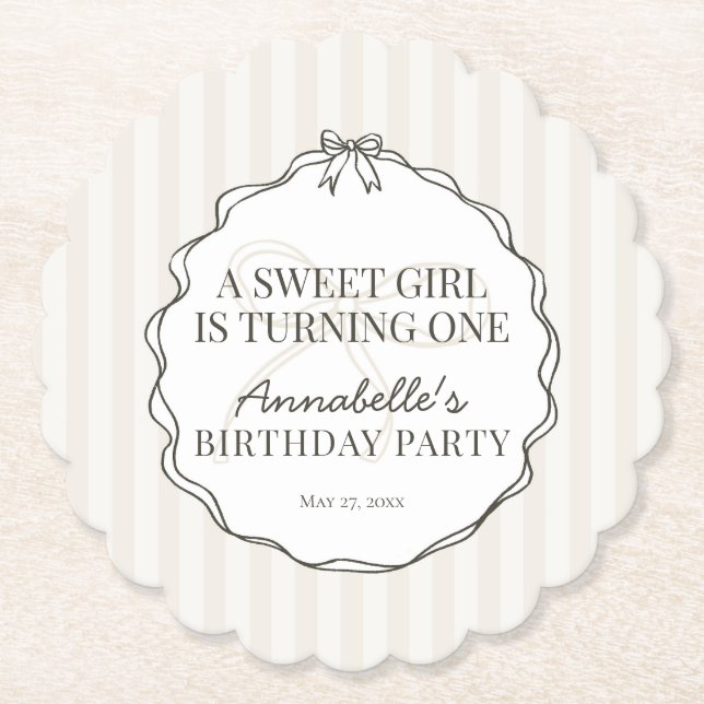 Posavasos De Papel Black Coquette Bow Beige Birday Party (Anverso)