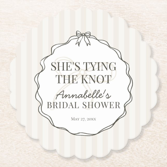 Posavasos De Papel Black Coquette Bow Beige Bridal Shower Brunch (Anverso)