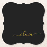 Posavasos De Papel Black Gold Modern Script Girly Monograma Nombre<br><div class="desc">Máster de papel de monograma con escritura simple en negro y oro. Esto hace que la graduación perfecta, el cumpleaños, el boda, la ducha de novia, el aniversario, la ducha de bebé o la fiesta de soltera sea un regalo para alguien que ama el lujo glam y los estilos de...</div>