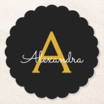 Posavasos De Papel Black Gold Modern Script Girly Monograma Nombre<br><div class="desc">Máster de papel de monograma con escritura simple en negro y oro. Esto hace que la graduación perfecta, el cumpleaños, el boda, la ducha de novia, el aniversario, la ducha de bebé o la fiesta de soltera sea un regalo para alguien que ama el lujo glam y los estilos de...</div>