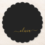 Posavasos De Papel Black Gold Modern Script Girly Monograma Nombre<br><div class="desc">Máster de papel de monograma con escritura simple en negro y oro. Esto hace que la graduación perfecta, el cumpleaños, el boda, la ducha de novia, el aniversario, la ducha de bebé o la fiesta de soltera sea un regalo para alguien que ama el lujo glam y los estilos de...</div>