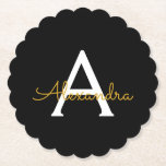 Posavasos De Papel Black Gold Modern Script Girly Monograma Nombre<br><div class="desc">Máster de papel de monograma con escritura simple en negro y oro. Esto hace que la graduación perfecta, el cumpleaños, el boda, la ducha de novia, el aniversario, la ducha de bebé o la fiesta de soltera sea un regalo para alguien que ama el lujo glam y los estilos de...</div>