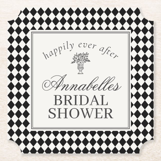 Posavasos De Papel Black Harlequin Checkered Bridal Shower (Anverso)