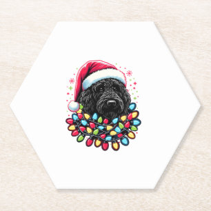 Posavasos De Papel Black Labradoodle Christmas Tree Xmas Lights Doodl