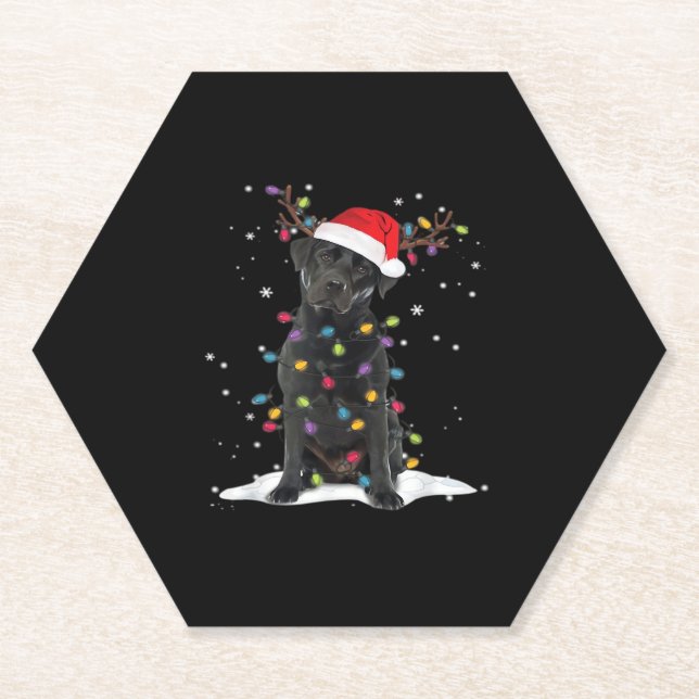 Posavasos De Papel Black Labrador Xmas Dog Christmas Tree Light Class (Anverso)
