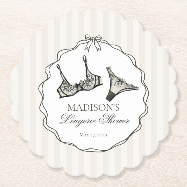 Posavasos De Papel Black Lingerie Shower Lace Bachelorette Party (Anverso)